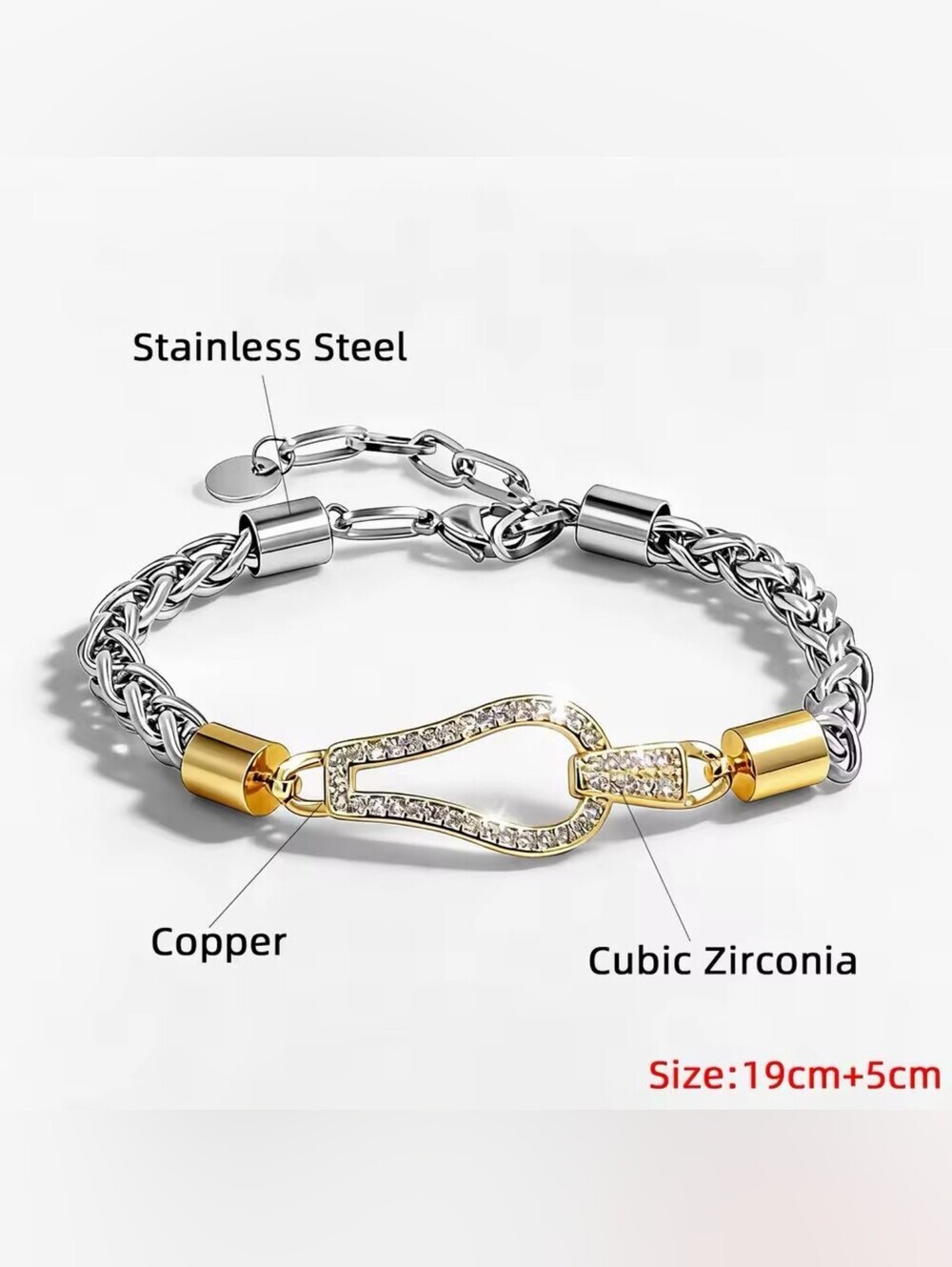 Unisex Gold and Silver Crystal Link Bracelet - Picture 3 of 4